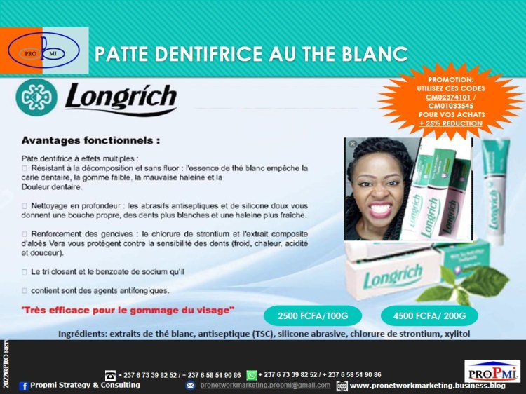Pâte Dentifrice Longrich au Thé Blanc
